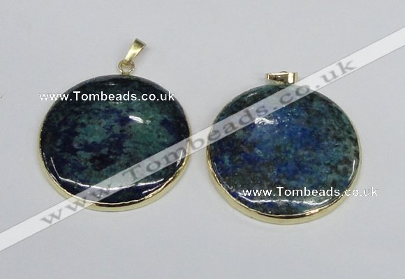 NGP2930 40*42mm flat round chrysocolla gemstone pendants