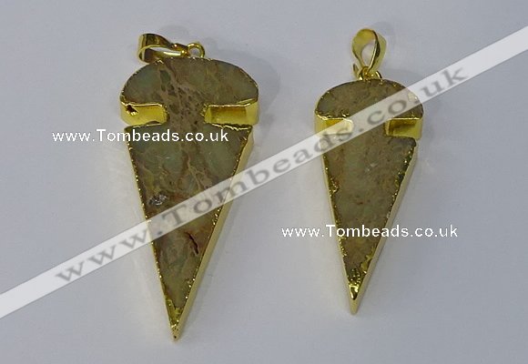 NGP3065 18*40mm – 22*50mm arrowhead sea sediment jasper pendants