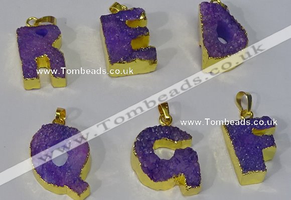 NGP3072 20*25mm - 25*30mm letter druzy agate pendants wholesale