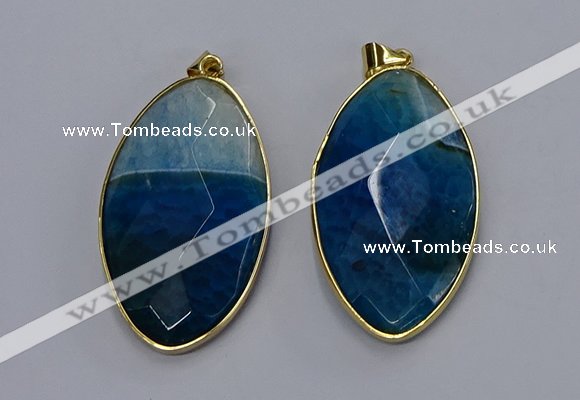 NGP3288 33*55mm faceted marquise agate gemstone pendants wholesale