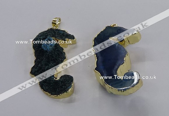 NGP3534 22*58mm - 25*55mm seahorse agate gemstone pendants