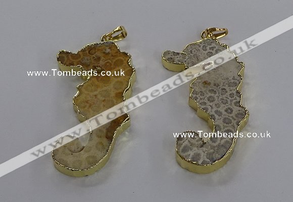 NGP3551 22*58mm - 25*55mm seahorse fossil coral pendants