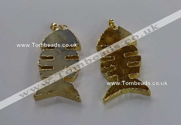 NGP3563 25*50mm - 28*55mm fishbone agate gemstone pendants