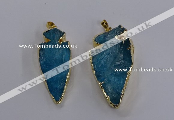 NGP3816 25*45mm - 30*60mm arrowhead dyed white crystal pendants