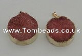 NGP4058 28mm – 30mm flat round druzy quartz pendants wholesale