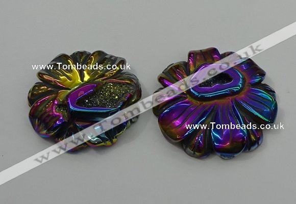 NGP4150 40*45mm - 50*55mm flower plated druzy agate pendants