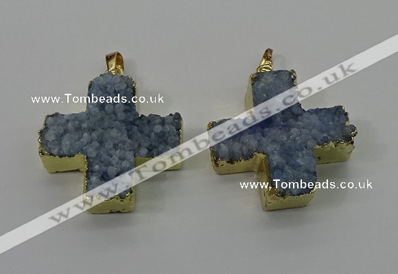 NGP4168 30*32mm cross druzy quartz pendants wholesale