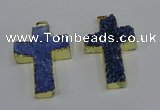NGP4178 30*48mm - 32*50mm cross druzy quartz pendants wholesale