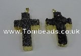 NGP4179 30*48mm - 32*50mm cross druzy quartz pendants wholesale