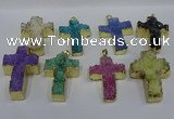 NGP4180 30*48mm - 32*50mm cross druzy quartz pendants wholesale