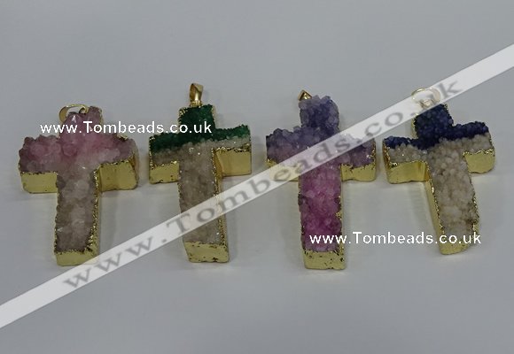 NGP4182 30*48mm - 32*50mm cross druzy quartz pendants wholesale