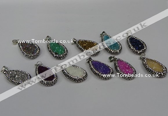 NGP4282 14*23mm flat teardrop plated quartz pendants wholesale