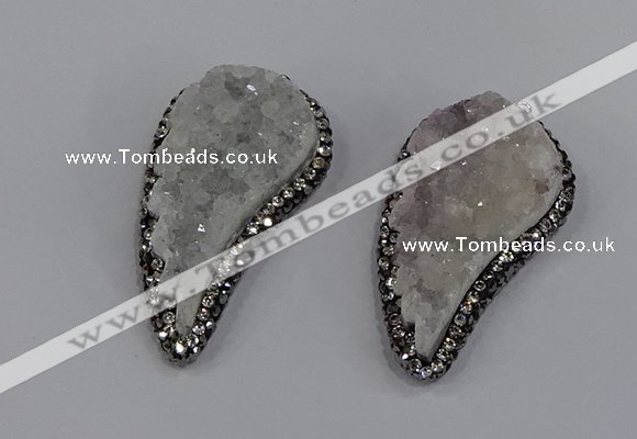 NGP4313 20*40mm - 25*50mm wing-shaped druzy quartz pendants