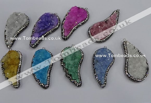 NGP4321 20*40mm - 25*50mm wing-shaped druzy quartz pendants