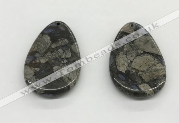 NGP5529 35*55mm flat teardrop grey opal gemstone pendants