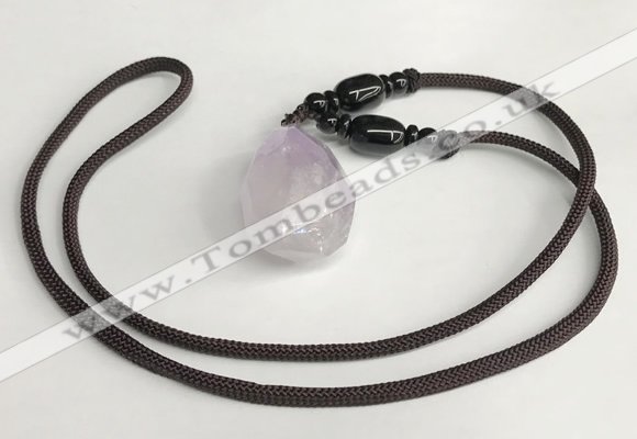 NGP5587 Lavender amethyst nugget pendant with nylon cord necklace