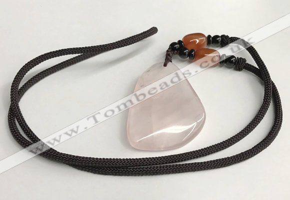 NGP5591 Rose quartz freeform pendant with nylon cord necklace