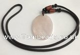 NGP5593 Rose quartz oval pendant with nylon cord necklace