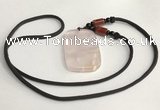 NGP5594 Rose quartz rectangle pendant with nylon cord necklace