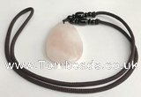 NGP5596 Rose quartz flat teardrop pendant with nylon cord necklace