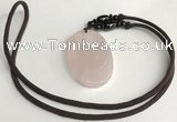 NGP5597 Rose quartz oval pendant with nylon cord necklace