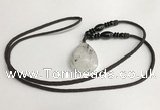 NGP5603 Black rutilated quartz teardrop pendant with nylon cord necklace