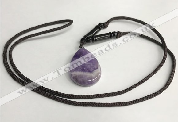 NGP5611 Dogtooth amethyst flat teardrop pendant with nylon cord necklace