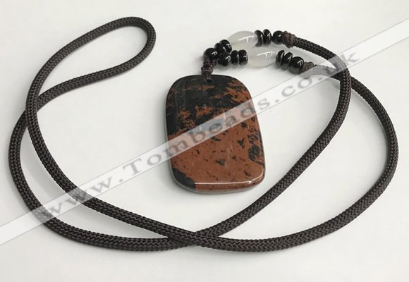 NGP5621 Mahogany obsidian rectangle pendant with nylon cord necklace