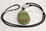 NGP5623 Unakite flat teardrop pendant with nylon cord necklace