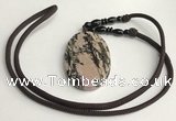 NGP5624 Rhodonite oval pendant with nylon cord necklace