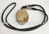 NGP5627 Picture jasper oval pendant with nylon cord necklace