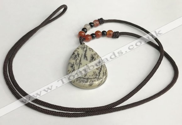 NGP5628 Jasper flat teardrop pendant with nylon cord necklace