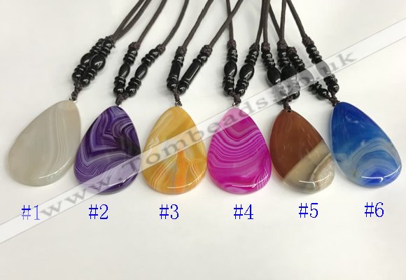 NGP5645 Agate flat teardrop pendant with nylon cord necklace