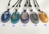 NGP5651 Agate oval pendant with nylon cord necklace