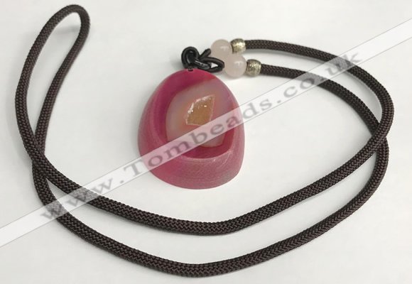 NGP5653 Agate flat teardrop pendant with nylon cord necklace