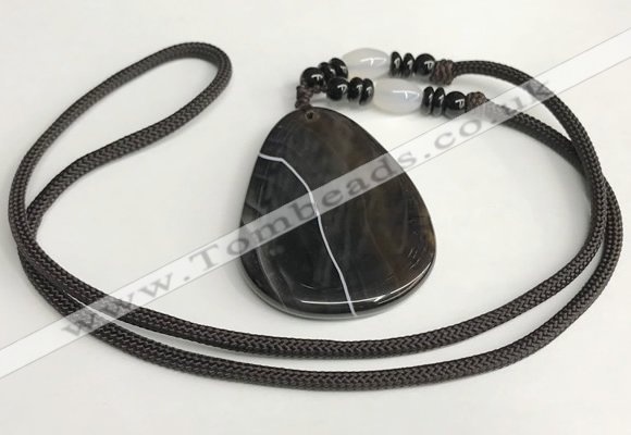 NGP5675 Agate flat teardrop pendant with nylon cord necklace