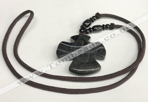 NGP5682 Agate flower pendant with nylon cord necklace