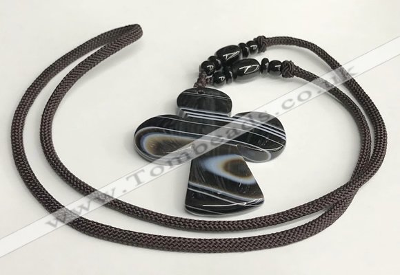 NGP5685 Agate cross pendant with nylon cord necklace