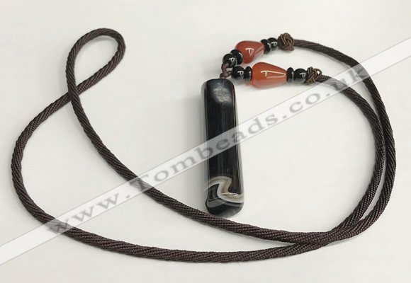 NGP5703 Agate tube pendant with nylon cord necklace