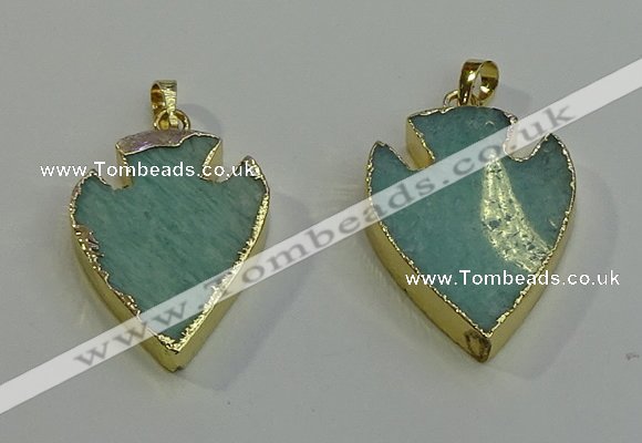 NGP6001 22*30mm - 25*35mm arrowhead amazonite gemstone pendants