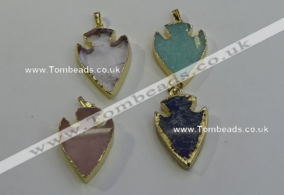 NGP6005 22*30mm - 25*35mm arrowhead mixed gemstone pendants