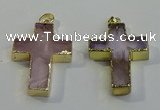 NGP6036 30*40mm - 35*45mm cross rose quartz pendants