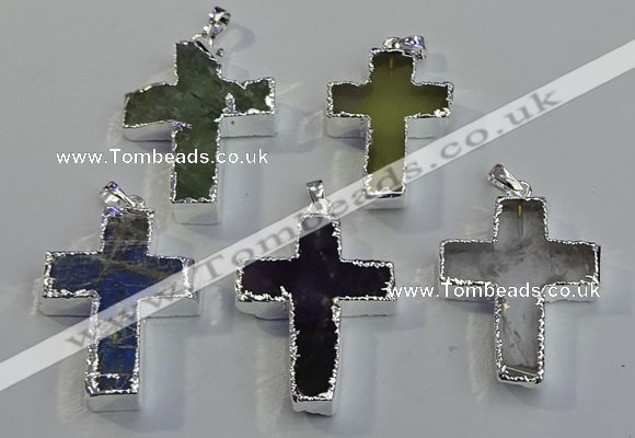 NGP6051 30*40mm - 35*45mm cross mixed gemstone pendants