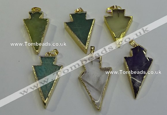 NGP6068 20*40mm - 25*45mm arrowhead mixed gemstone pendants