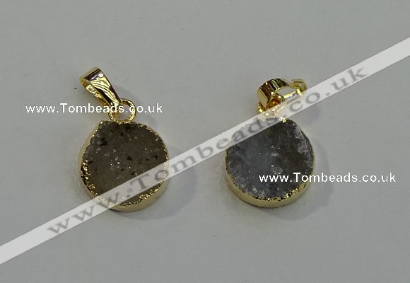 NGP6076 14mm - 15mm flat round druzy agate pendants