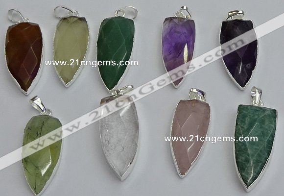 NGP6115 12*35mm - 15*40mm arrowhead mixed gemstone pendants