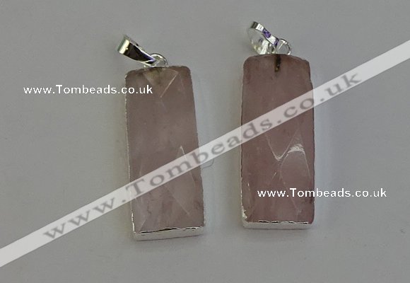 NGP6181 14*30mm - 15*38mm faceted rectangle rose quartz pendants