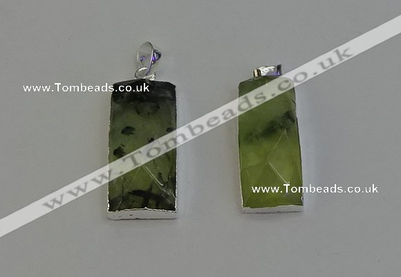 NGP6184 14*30mm - 15*38mm faceted rectangle green rutilated quartz pendants