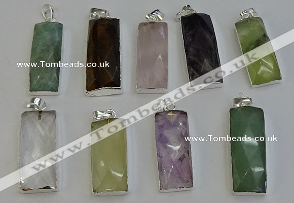 NGP6195 14*30mm - 15*38mm faceted rectangle mixed gemstone pendants