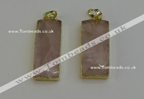 NGP6199 14*30mm - 15*38mm faceted rectangle rose quartz pendants